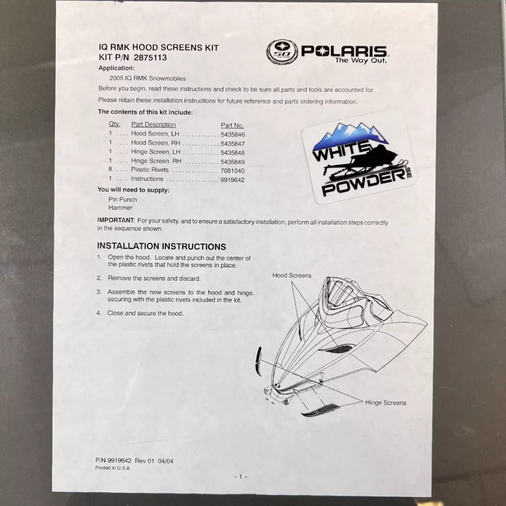 Polaris 2875113-453 - IQ RMK Hood Screens Kit