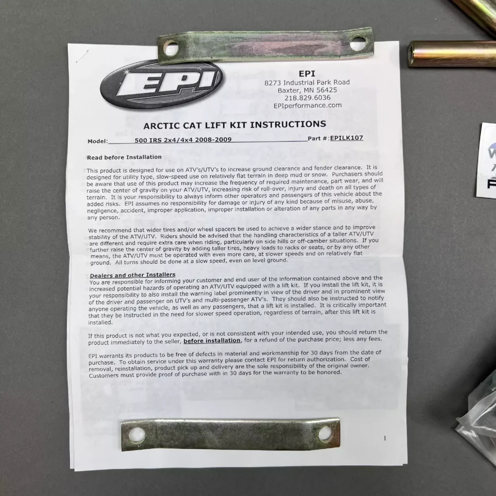 EPI EPILK107 - 2" Höjningskit, Arctic cat 500 '08-09 ATV