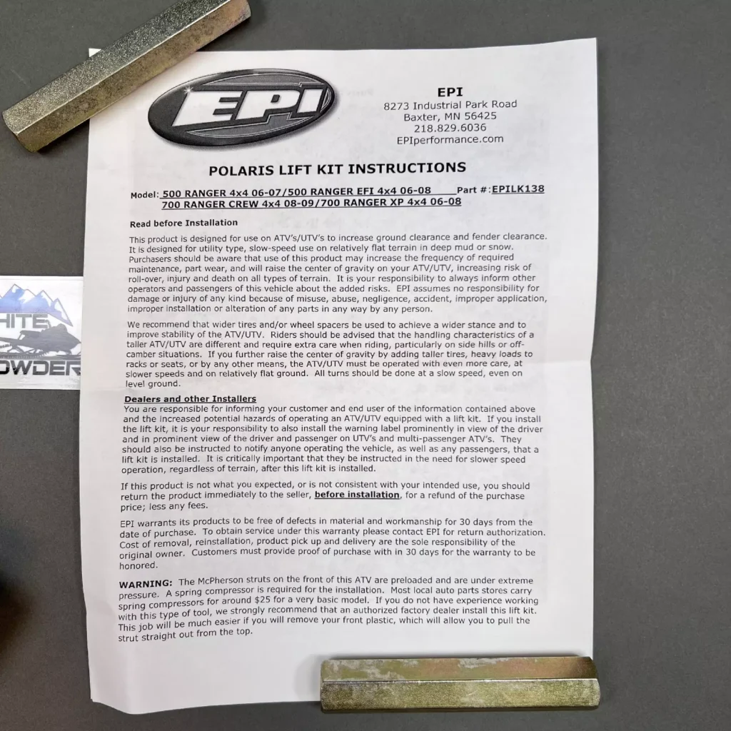 EPI EPILK138 - Höjningskit 2", Polaris Ranger 500/700
