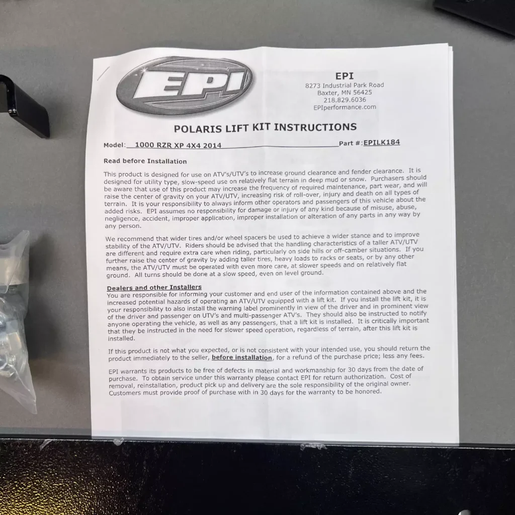 EPI EPILK184 - Höjningskit 3" Polaris 1000 RZR XP
