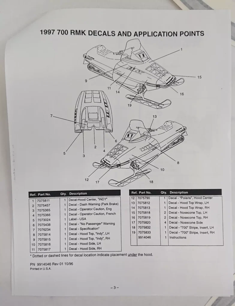Polaris 2200870 - 1997 700 RMK
