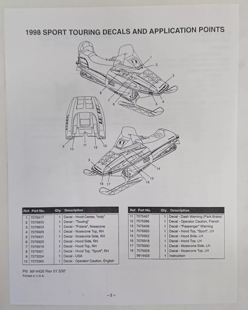 Polaris 2201054 - 1998 SPORT TOURING