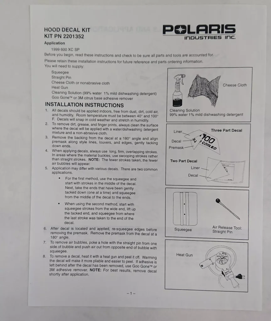 Polaris 2201352 - 1999 600 XC SP