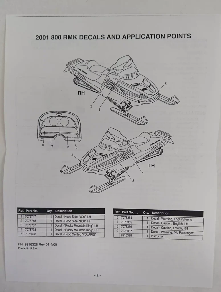Polaris 2201784 - 2001 800 RMK