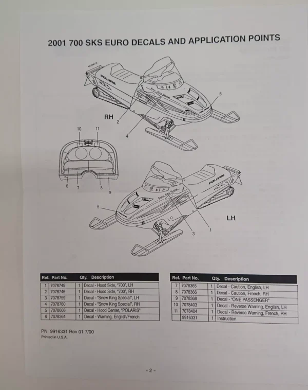 Polaris 2201786 - 2001 700 sks euro