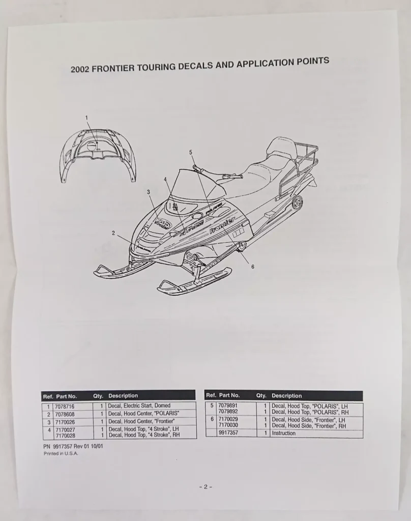 Polaris 2202088 - HOOD DECAL, 02 FRONTIER/TRG