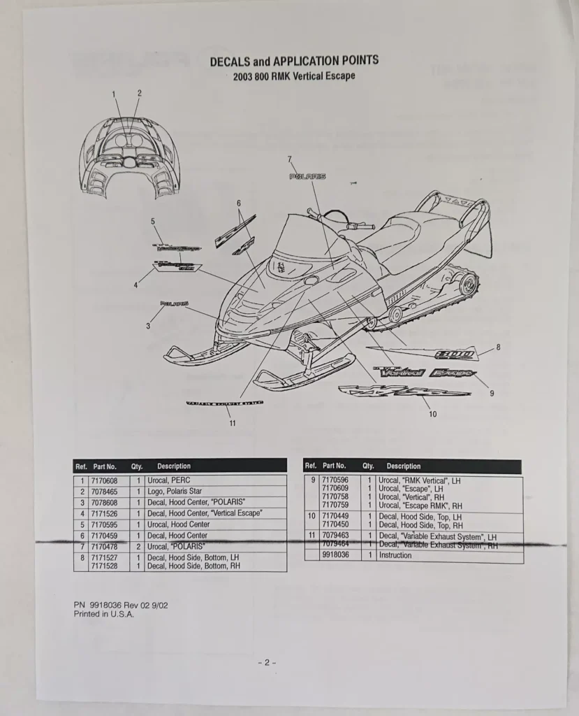 Polaris 2202304 - 2003 RMK 800 VESC * anm