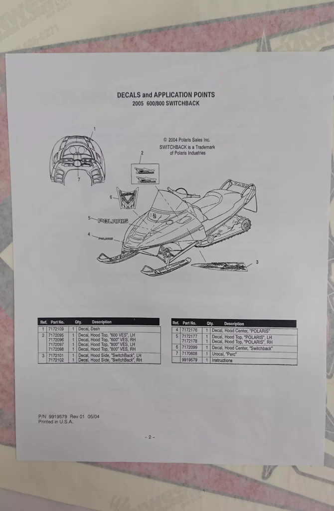 Polaris 2202750 - 2005 SWITCHBACK 600 800