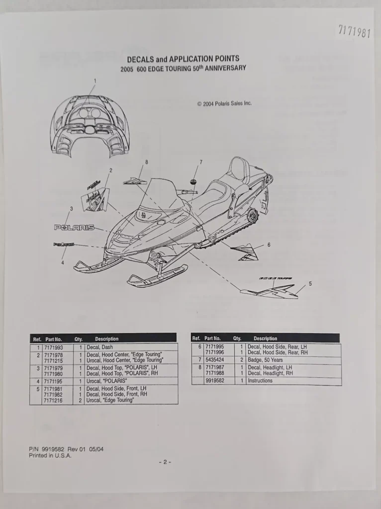 Polaris 2202753 - 2005 600 EDGE Touring Anniversary