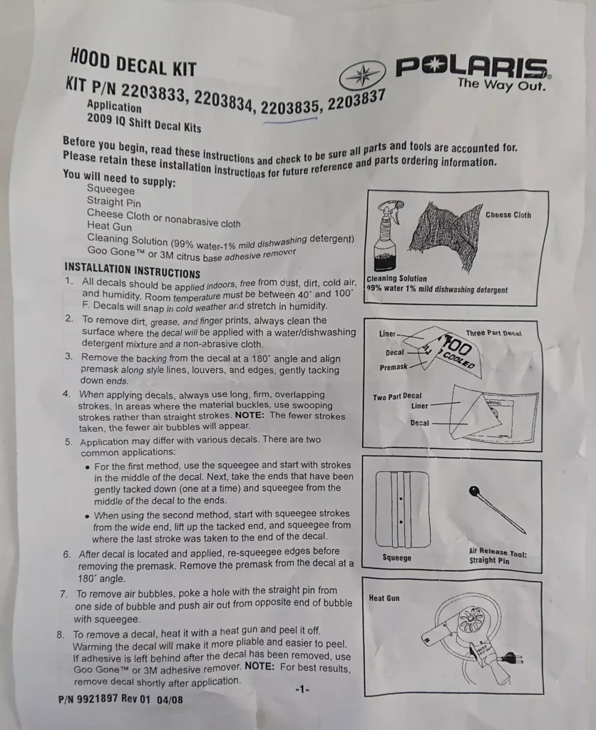 Polaris 2203835 - hood decal kit 2009 IQ Shift
