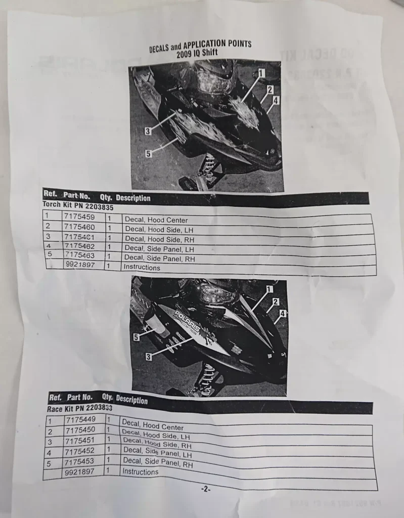 Polaris 2203835 - hood decal kit 2009 IQ Shift