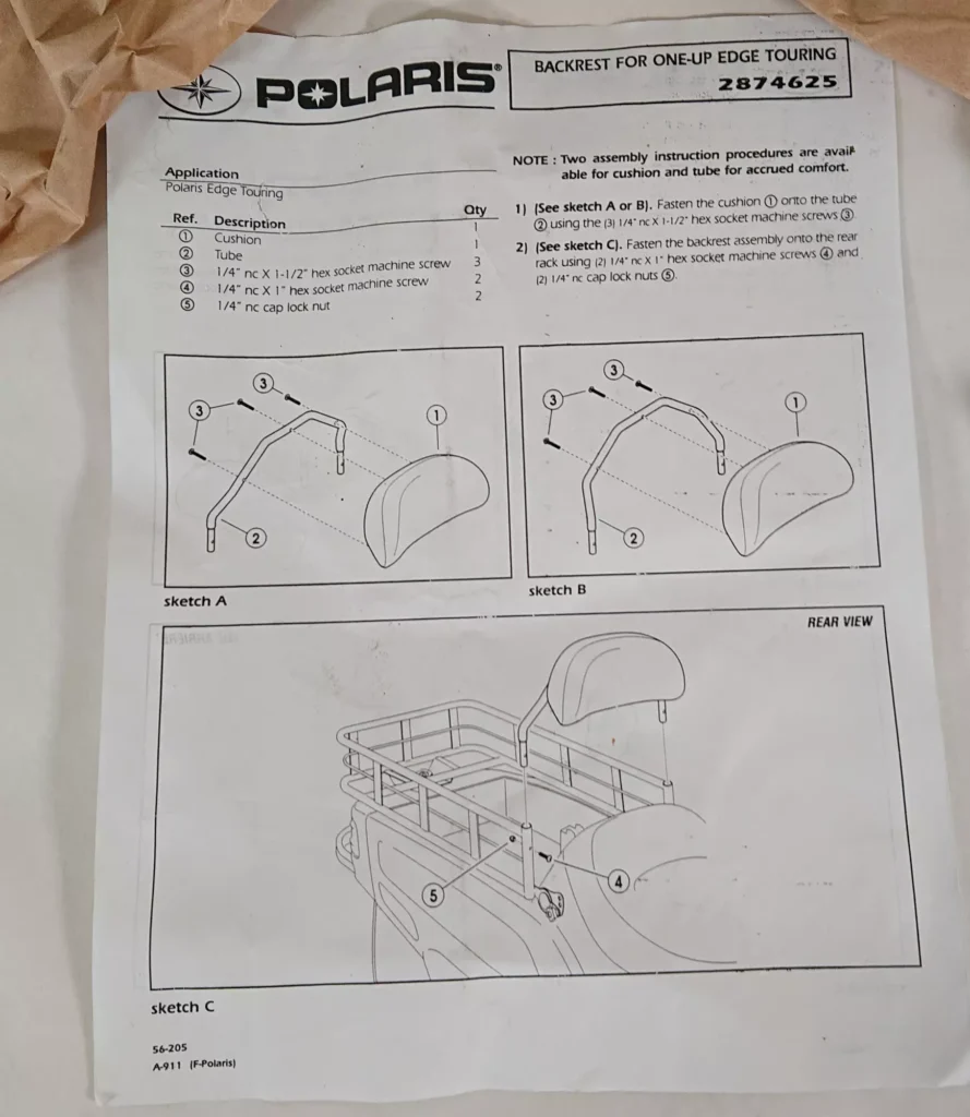 Polaris 2874625 - Ryggstöd EDGE Touring