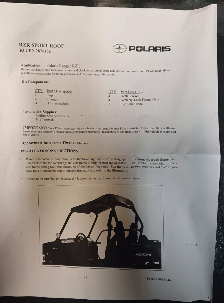 Polaris 2876456 - RZR Sportroof